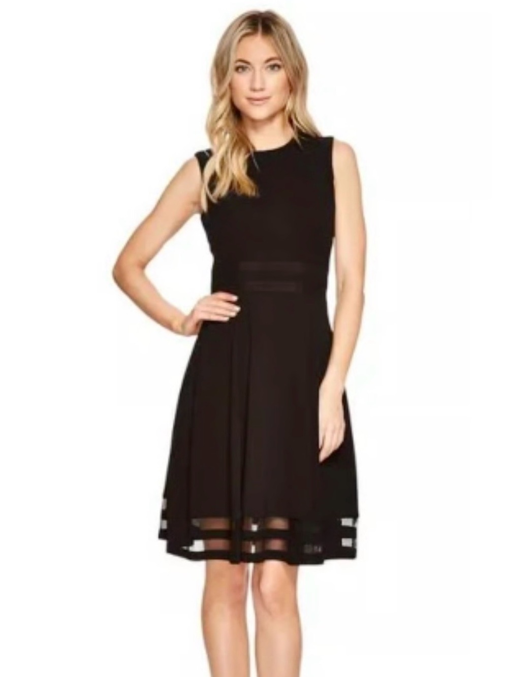 Calvin Klein illusion midi dress peek-a-boo a-line cocktail little black dress M